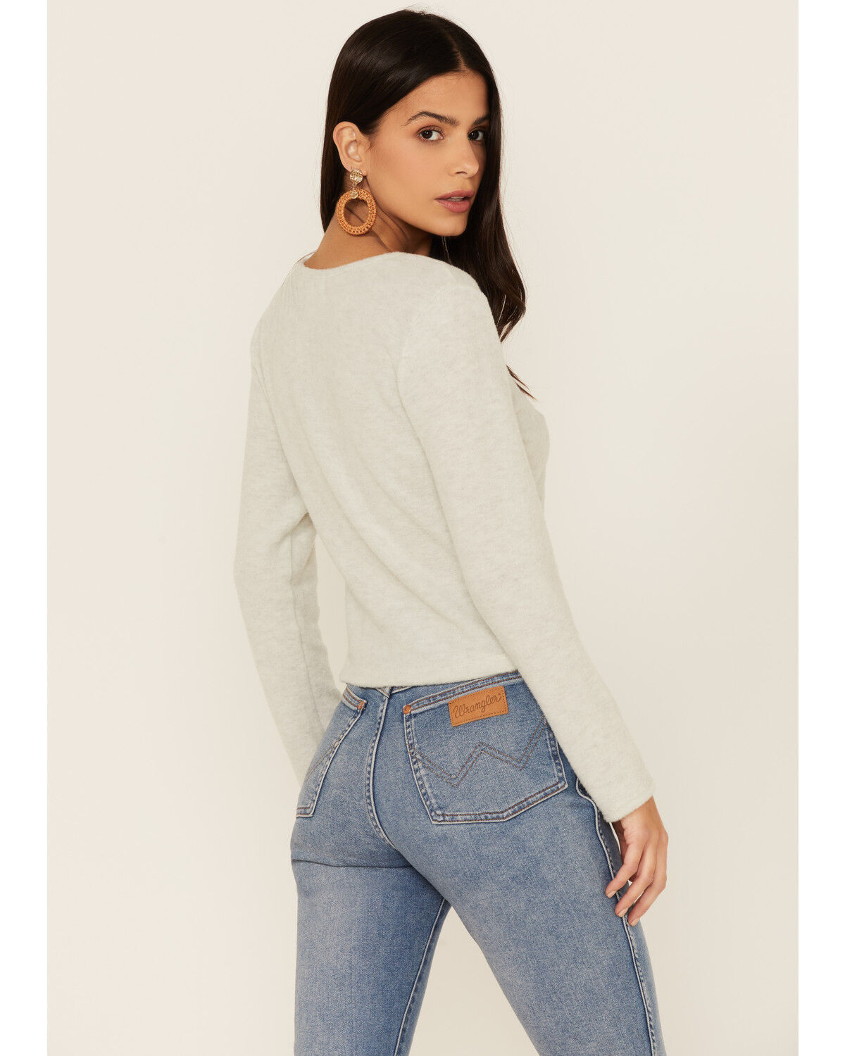 Image #3 - Wild Moss Women's Long Sleeve Super Soft Button Cinch Front Knit Top, Grey, hi-res