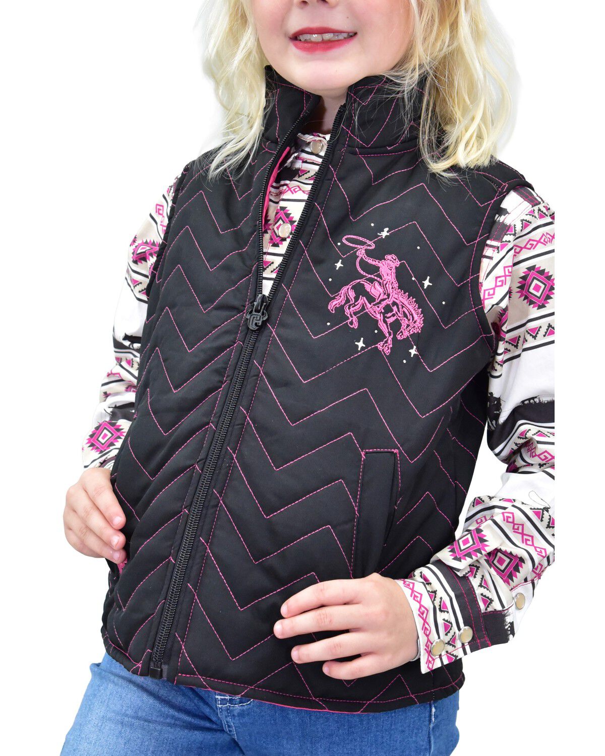 Image #2 - Cowgirl Hardware Girls' Rodeo Quilted Vest, Black, hi-res