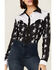 Ranch Dress'n Women's Buckaroo Print Long Sleeve Snap Western Core Shirt , Black, hi-res
