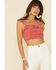 Very J Women's Ditsy Print Flutter Crop Top, Rust Copper, hi-res