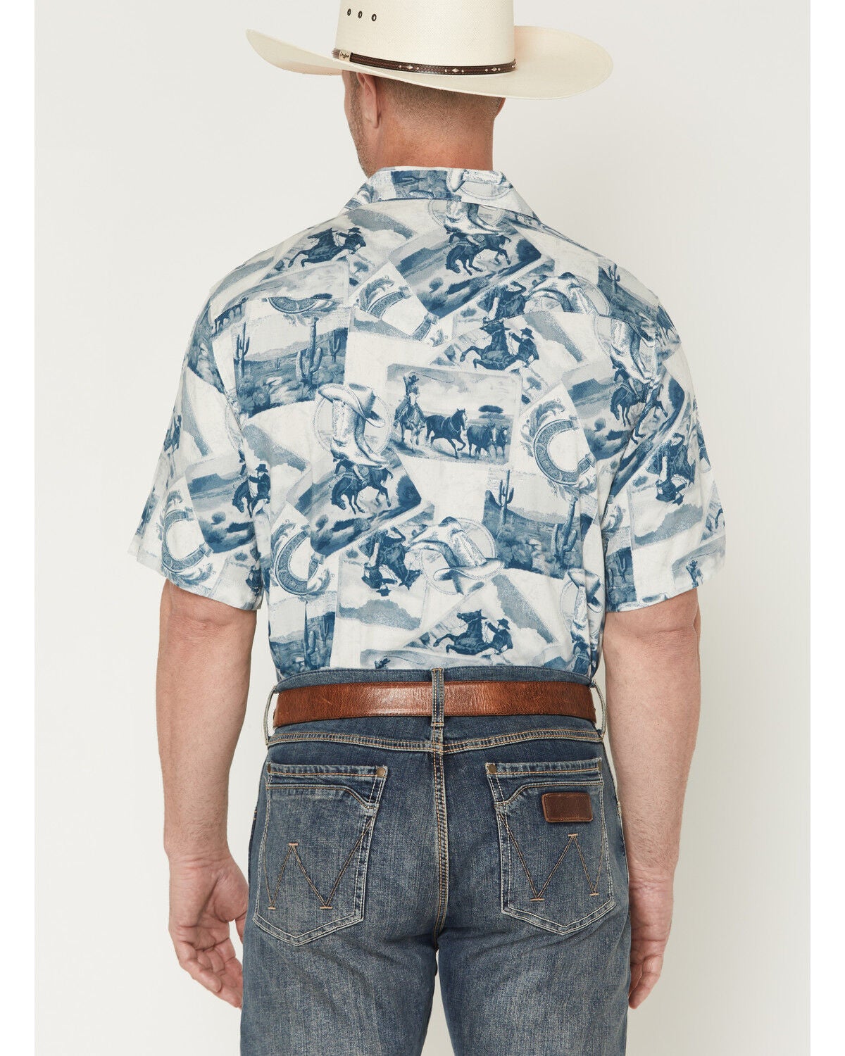 Image #4 - Wrangler Men's Coconut Cowboy Printed Short Sleeve Snap Western Shirt, Blue, hi-res