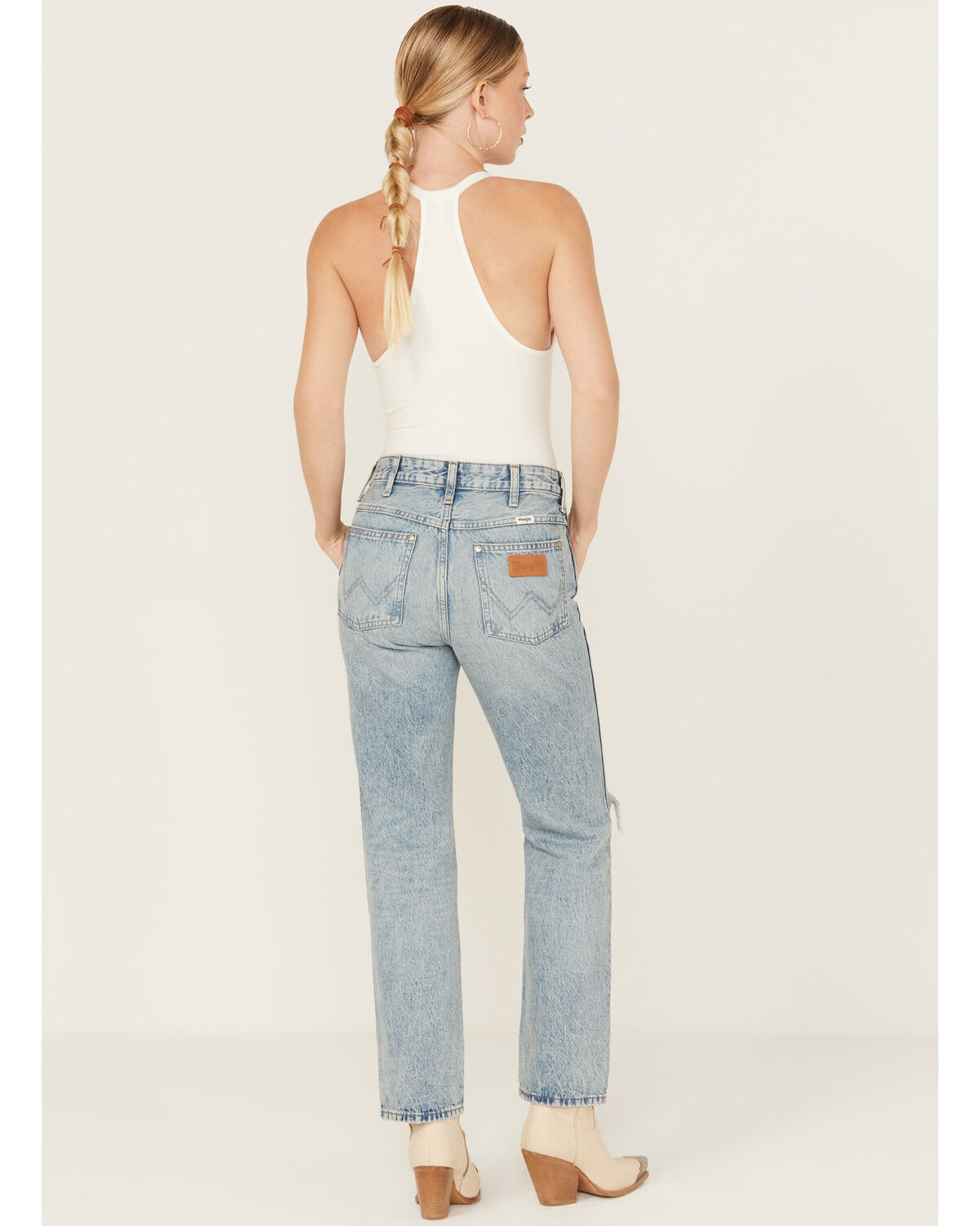 Image #3 - Wrangler Women's Wild West Destructed Light Wash High Rise Straight Jeans, Light Wash, hi-res
