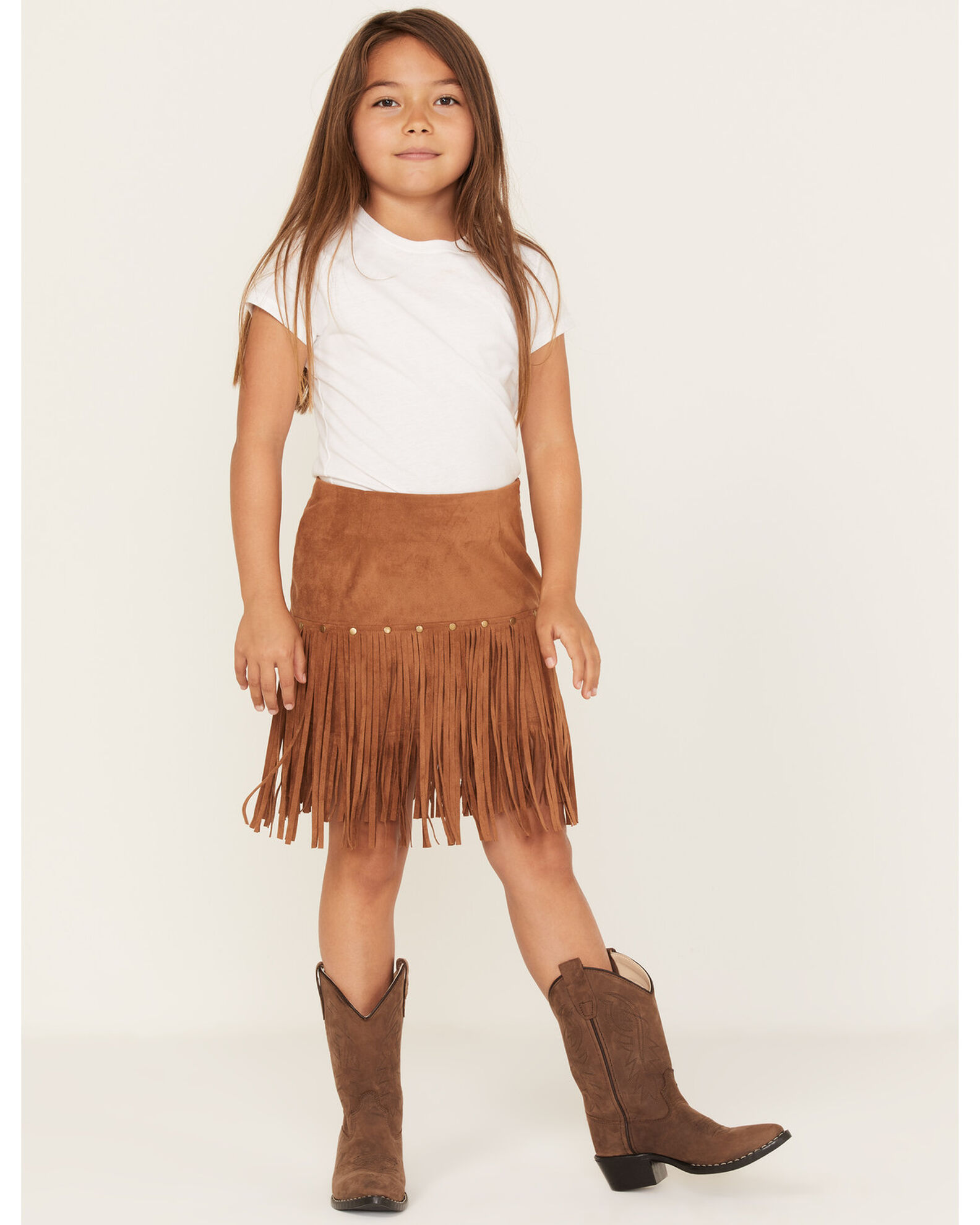 Faux suede online studded fringe skirt