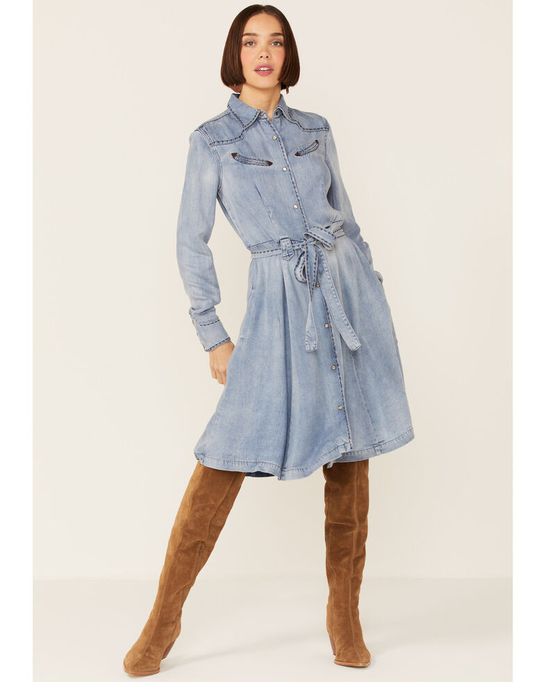 Stetson Women's Western Style Belted Dress, Blue, hi-res