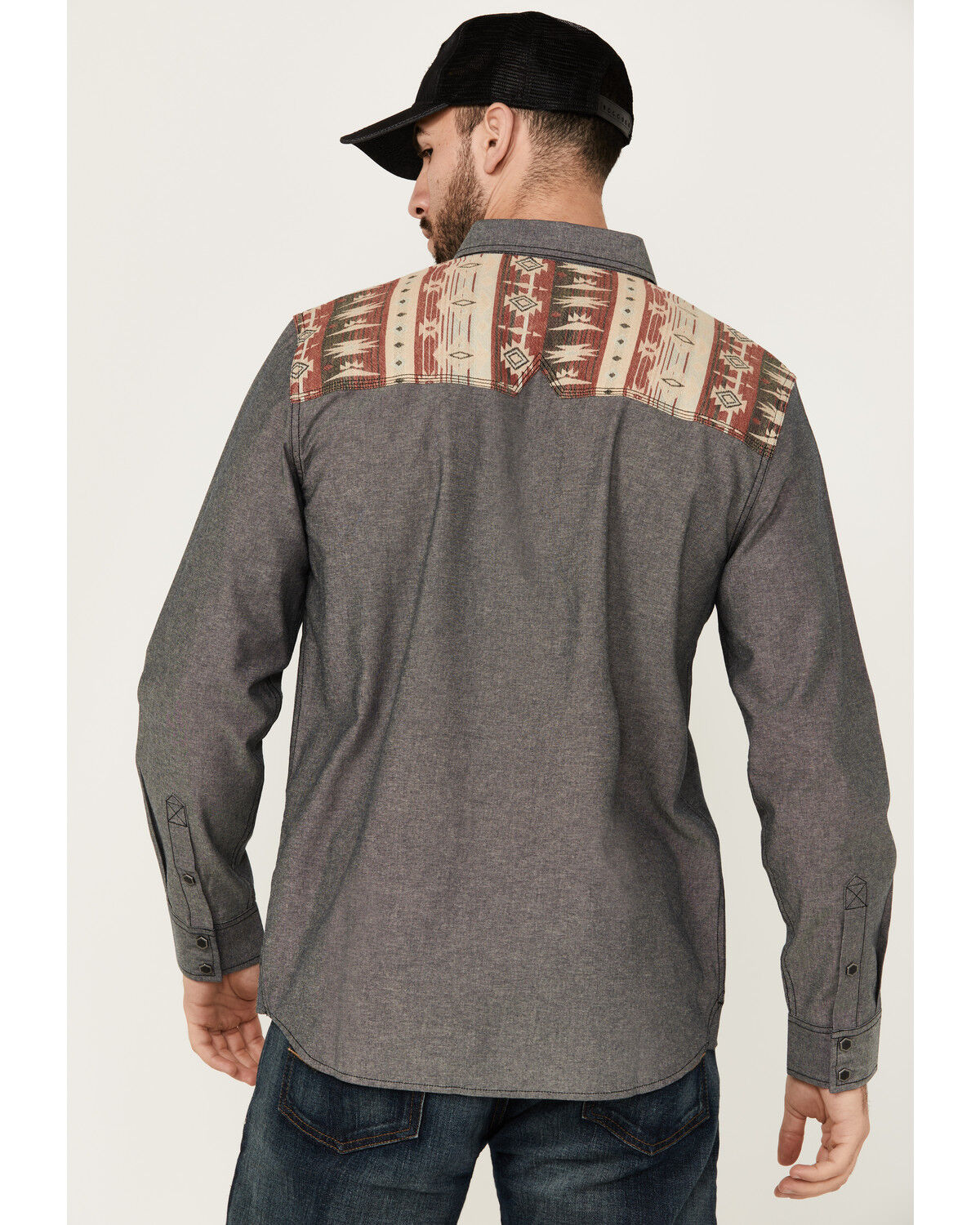 Image #4 - Moonshine Spirit Men's Highway Southwestern Yoke Long Sleeve Snap Western Shirt, Navy, hi-res