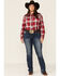 Roper Women's Plaid Print Bull Embroidered Yoke Long Sleeve Snap Western Core Shirt - Plus, Red, hi-res