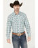 Image #1 - Wrangler Retro Men's Plaid Print Long Sleeve Snap Western Shirt, Teal, hi-res