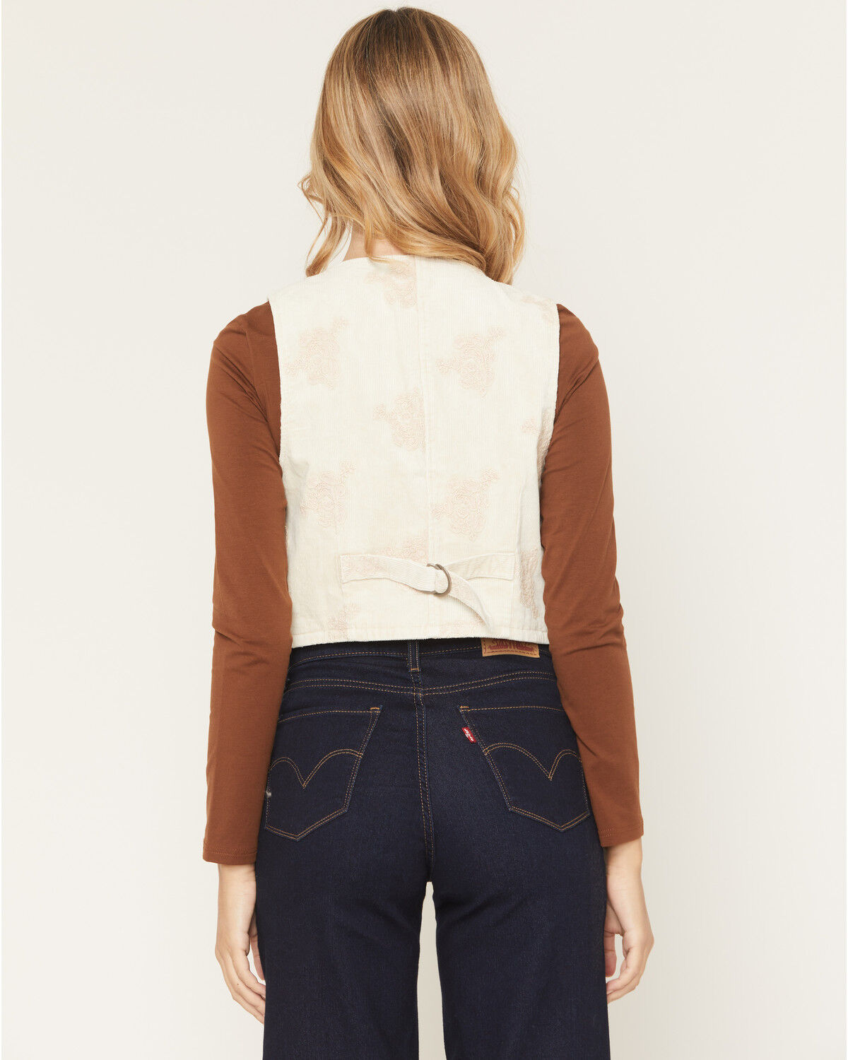 Image #4 - Mystree Women's Corduroy Floral Embroidered Vest, Ivory, hi-res