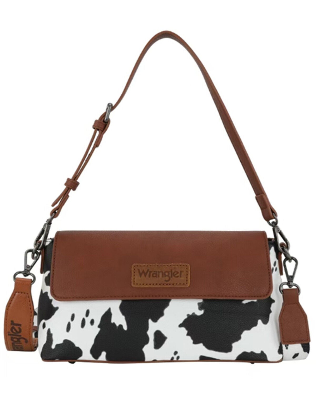 Wrangler Women's Boot Barn Exclusive Daisy Cow Print Flap Shoulder Bag, Brown, hi-res