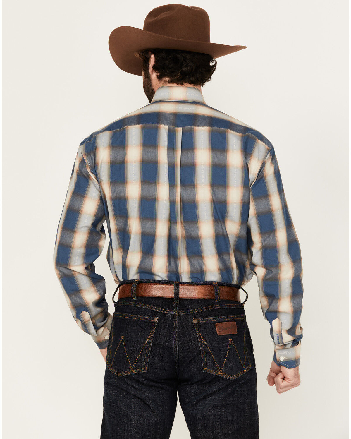 Image #4 - Stetson Men's Dobby Print Long Sleeve Button-Down Western Shirt, Blue, hi-res