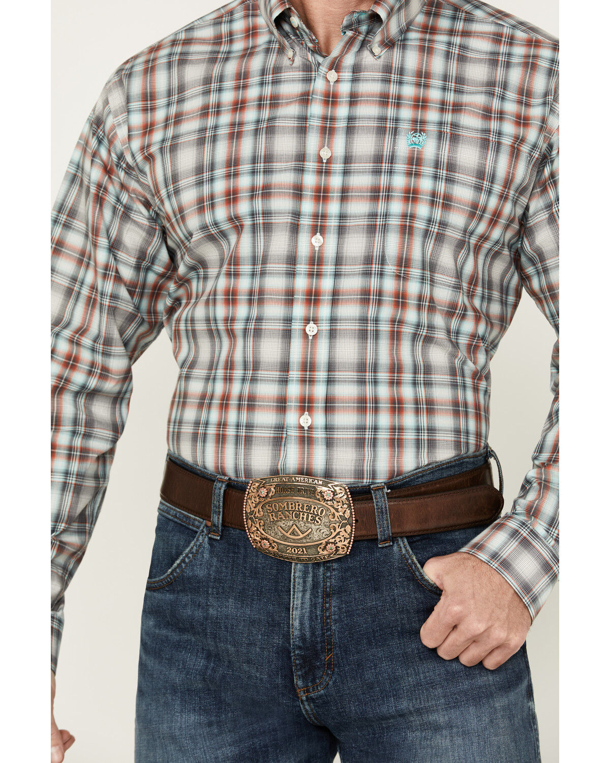 Image #3 - Cinch Men's Plaid Print Long Sleeve Button-Down Western Shirt, Grey, hi-res
