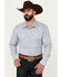 Image #1 - Rock & Roll Denim Men's Paisley Pinstriped Print Long Sleeve Snap Stretch Western Shirt, Blue, hi-res