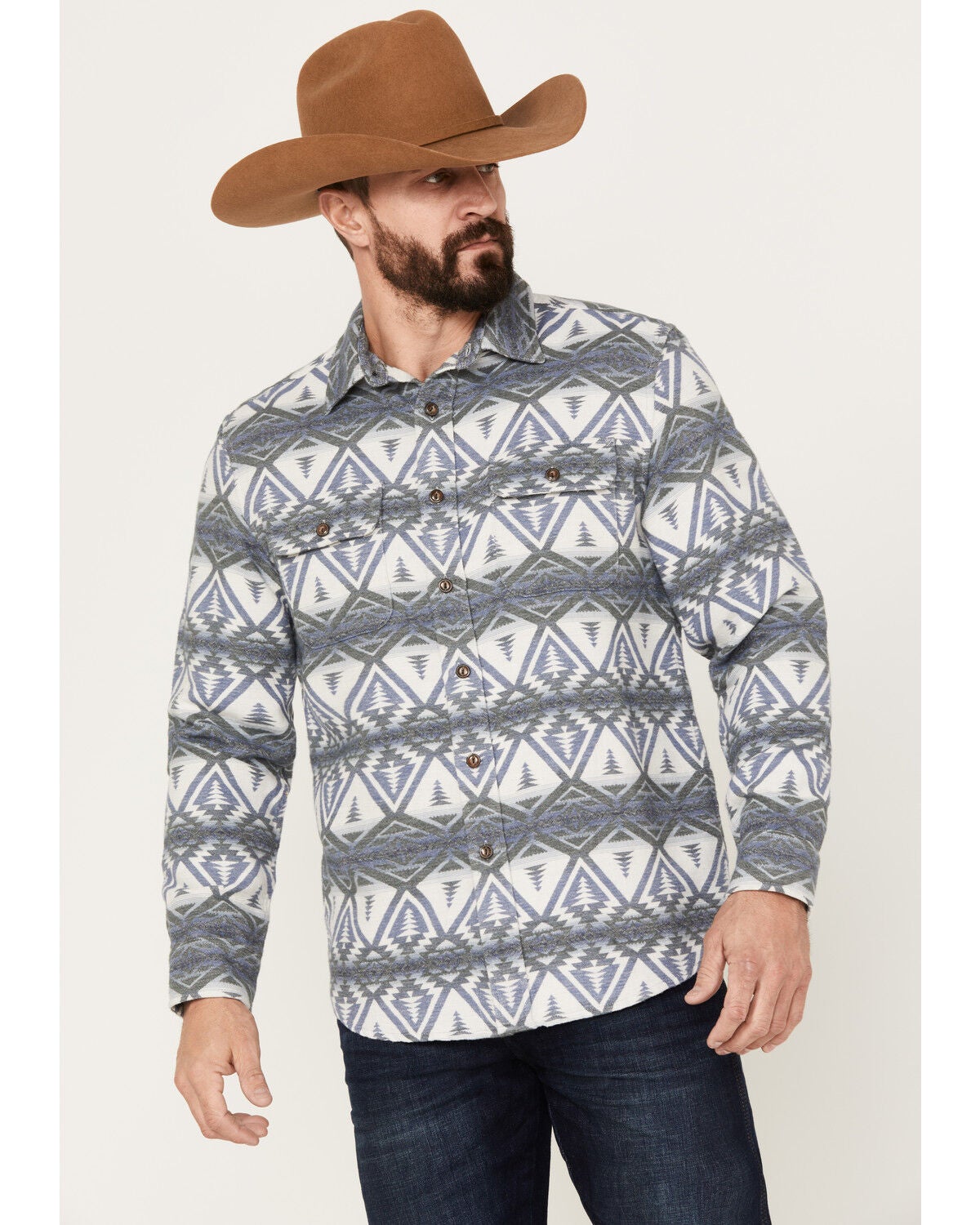 Pendleton Men's Beach Shack Print Long Sleeve Button-Down Western Shirt, Blue, hi-res
