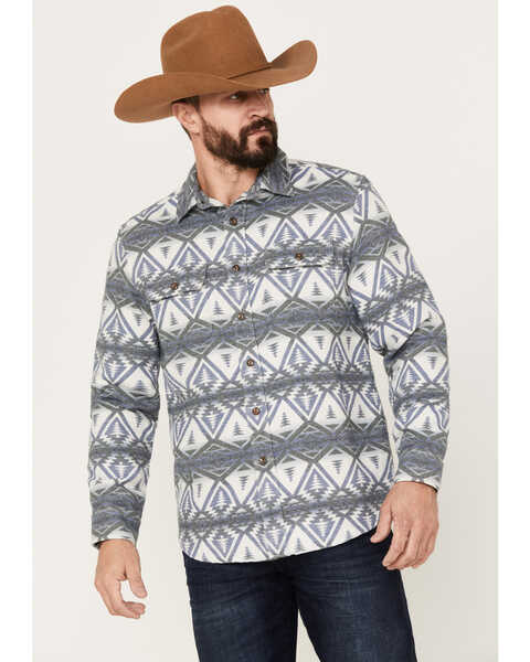 Image #1 - Pendleton Men's Beach Shack Print Long Sleeve Button-Down Western Shirt, Blue, hi-res