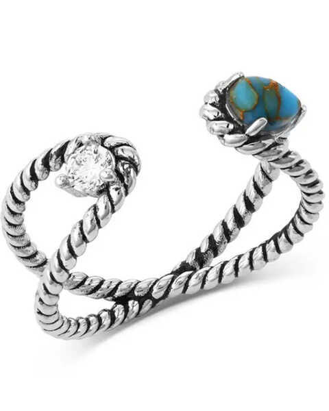 Montana Silversmiths Women's Stars and Sky Crystal Turquoise Open Ring , Silver, hi-res