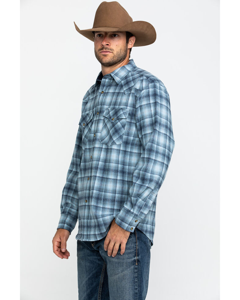 Pendleton Men's Ombre Plaid Long Sleeve Western Flannel Shirt , Blue, hi-res