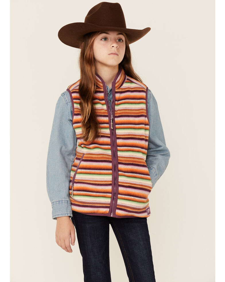 HOOey Girls' Serape Print Reversible Zip-Front Fleece Vest, Purple, hi-res