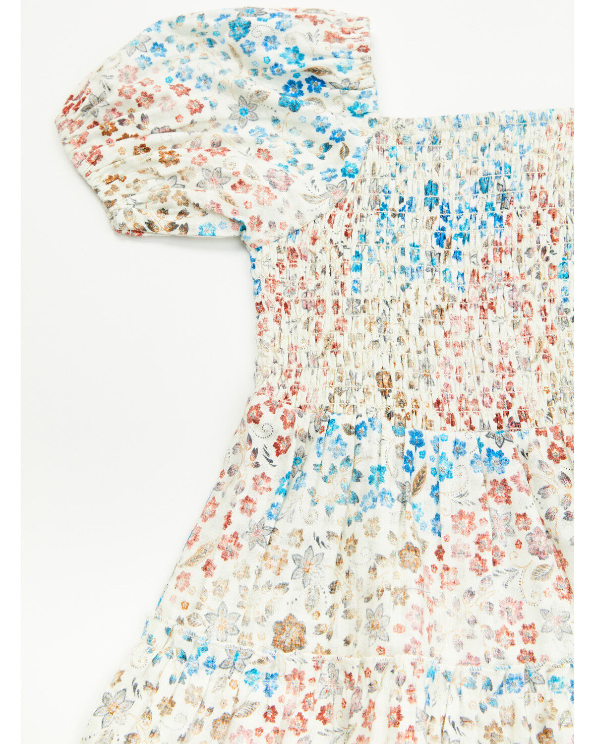 Image #4 - Shyanne Toddler Girls' Floral Print Puff Short Sleeve Midi Dress, Ivory, hi-res