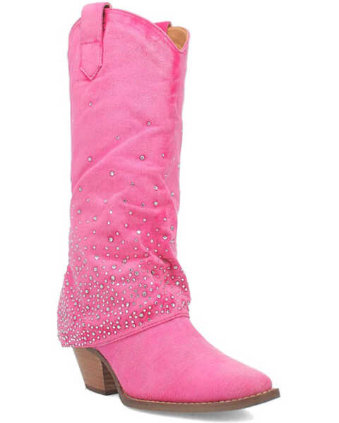 Dingo Women's Eye Candy Denim Western Boots - Pointed Toe , Pink, hi-res
