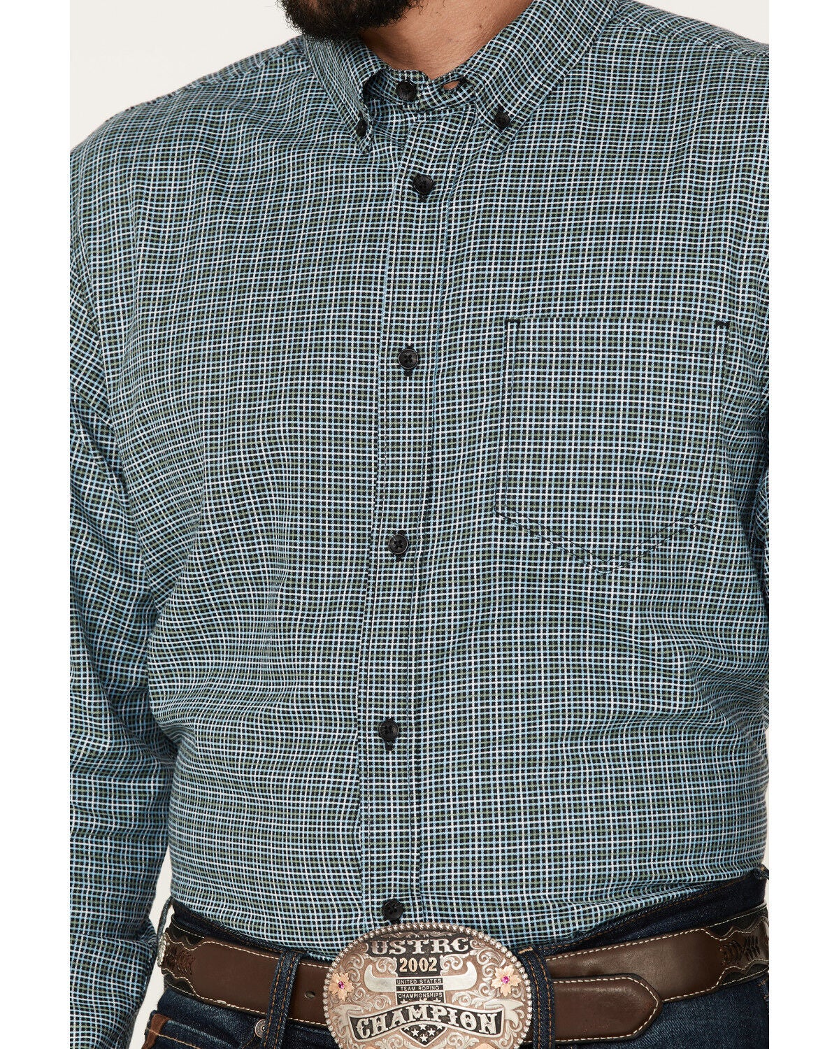 Image #3 - Cody James Men's Small Plaid Button Down Western Shirt, Green, hi-res