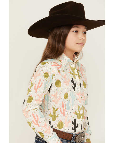 Image #2 - Cruel Girl Girls' Western Cactus Print Long Sleeve Button Down Western Shirt, White, hi-res