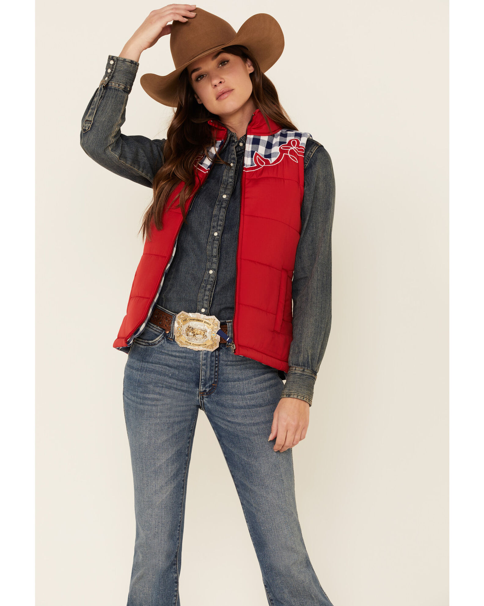 Red quilted vest women's hot sale
