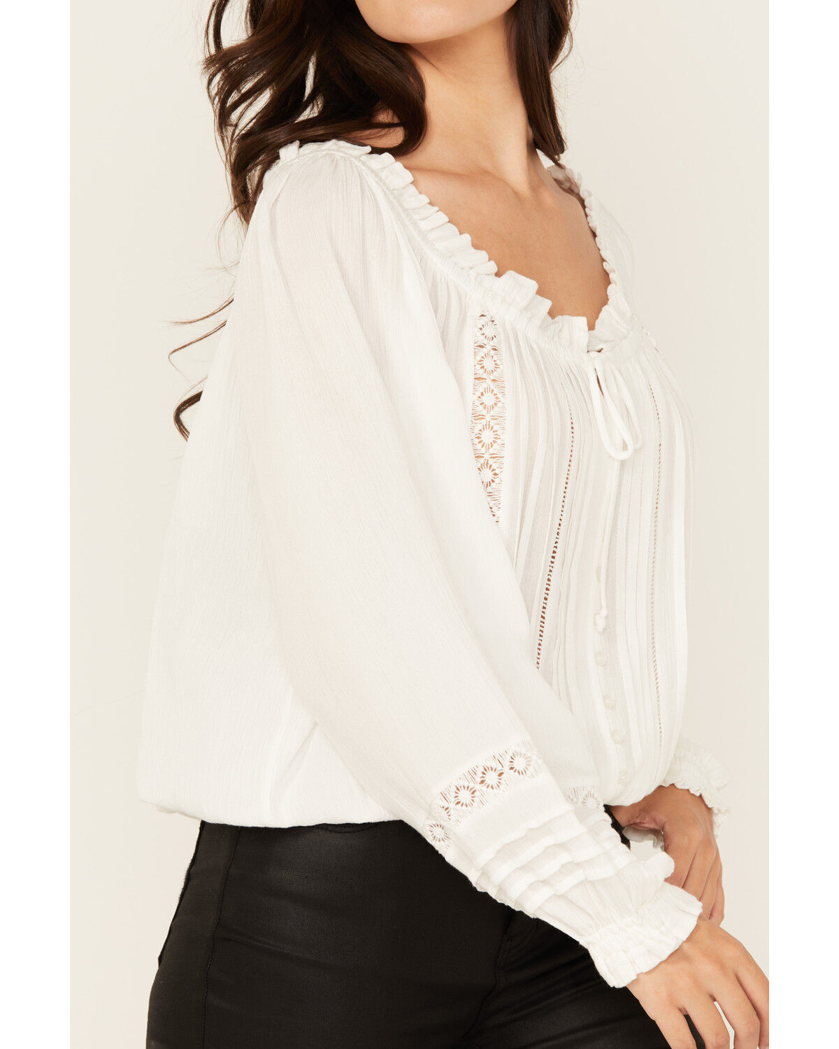 Image #3 - Wild Moss Women's Lace Detail Peasant Top, White, hi-res