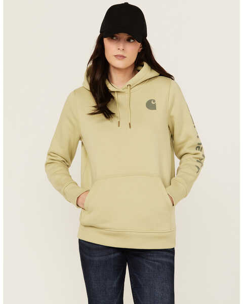 Carhartt Women's Relaxed Fit Midweight Logo Graphic Hoodie , Sand, hi-res