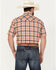 Ely Walker Men's Plaid Print Short Sleeve Pearl Snap Western Shirt , Orange, hi-res