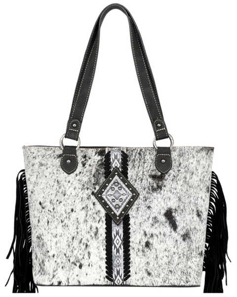 Montana West Women's Black & White Trinity Ranch Hair-on Cowhide Collection Concealed Carry Tote, Black, hi-res