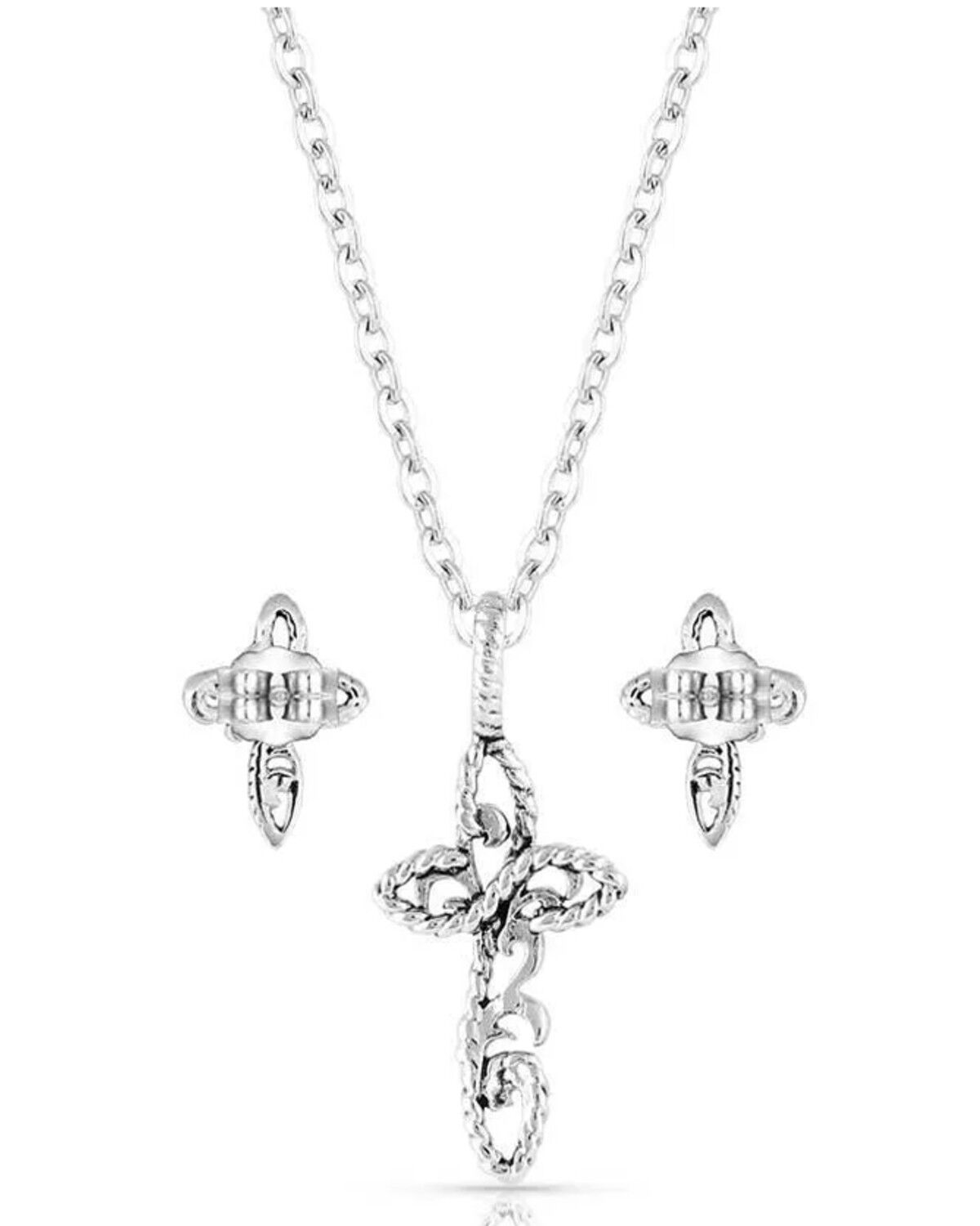 Image #2 - Montana Silversmiths Women's Hold Steady Faith Cross Jewelry Set - 2 Piece, Silver, hi-res