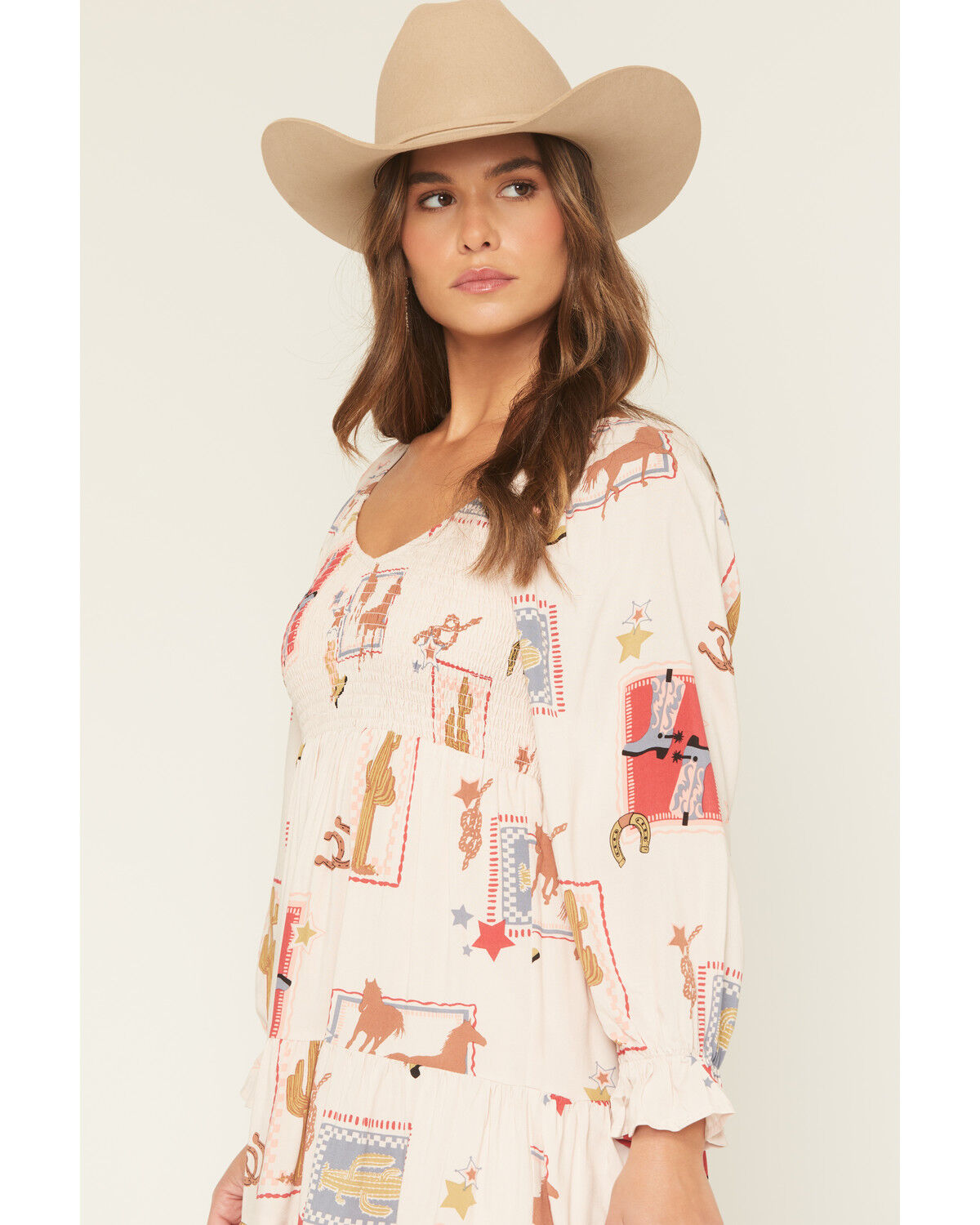 Image #2 - Blue B Women's Western Print Long Sleeve Mini Dress, Light Pink, hi-res