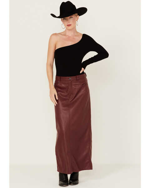 Free People Women's City Slicker Faux Leather Maxi Skirt , Red, hi-res