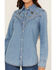 Image #4 - Wrangler x Lainey Wilson Women's Medium Wash Long Sleeve Snap Denim Western Shirt, Blue, hi-res