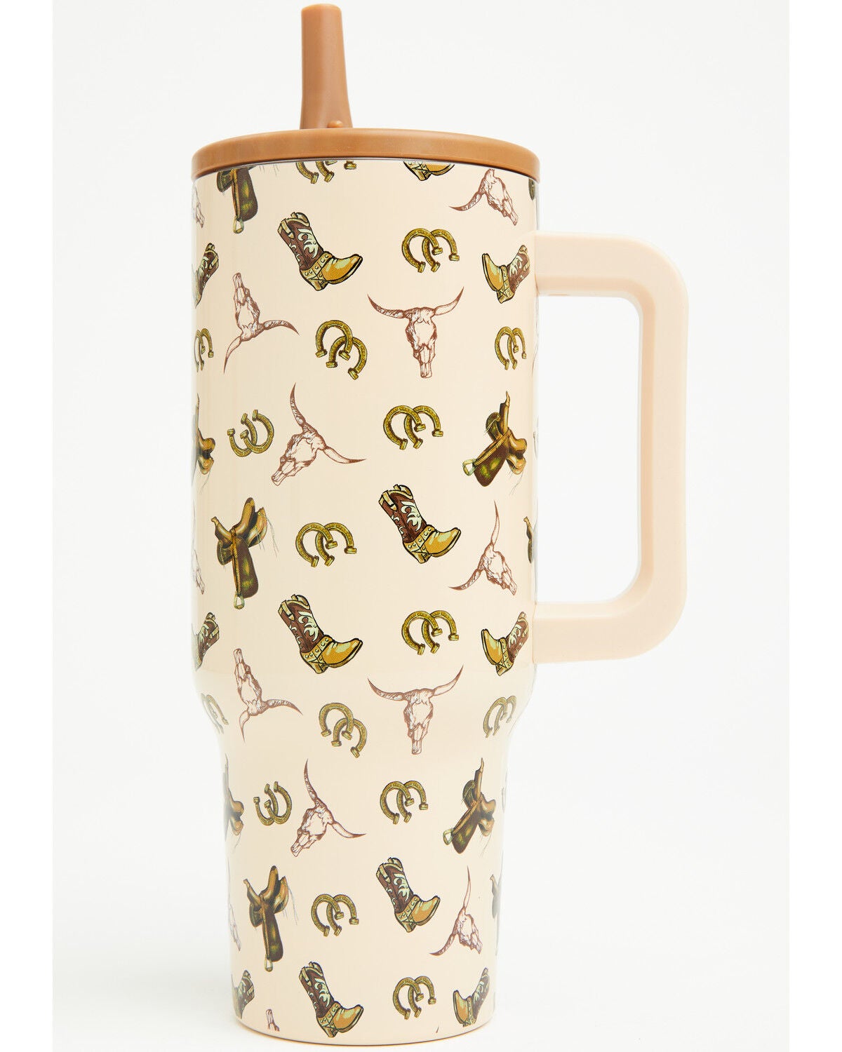 Boot Barn 40oz Steerhead Tumbler with Straw, Tan, hi-res