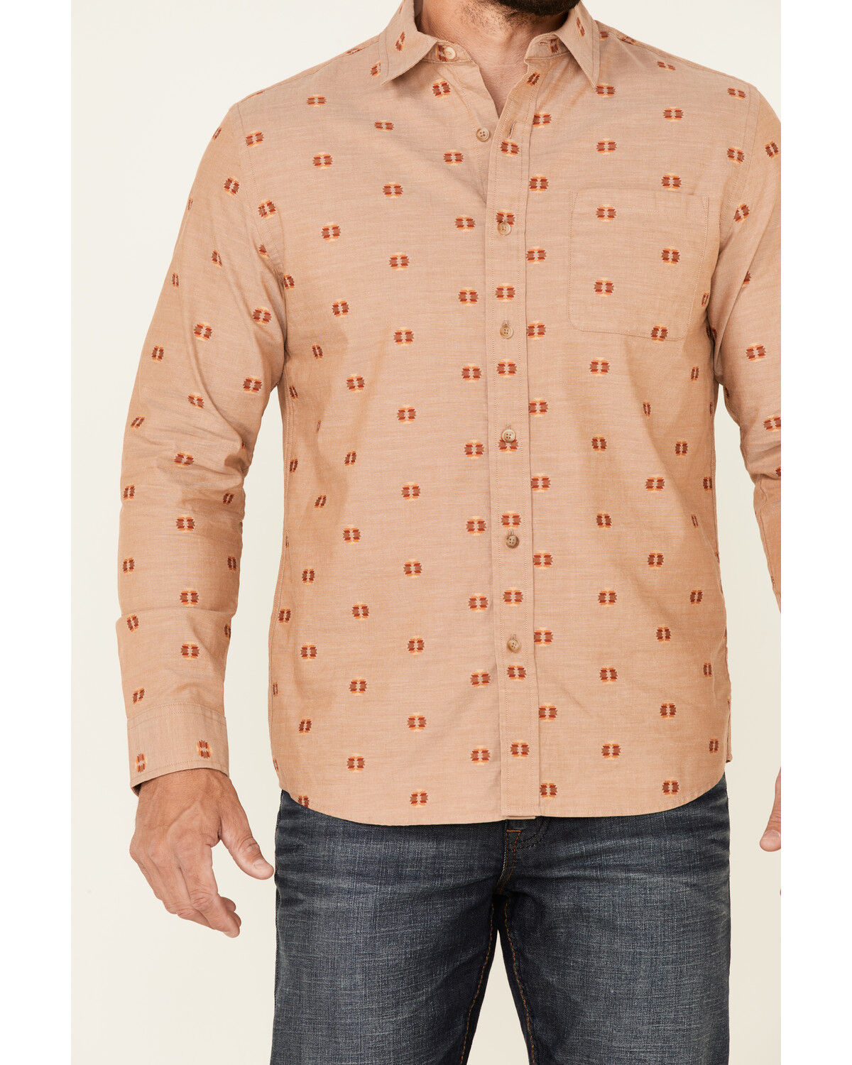 Image #3 - Pendleton Men's All-Over Dobby Chambray Long Sleeve Button Down Western Shirt, Tan, hi-res