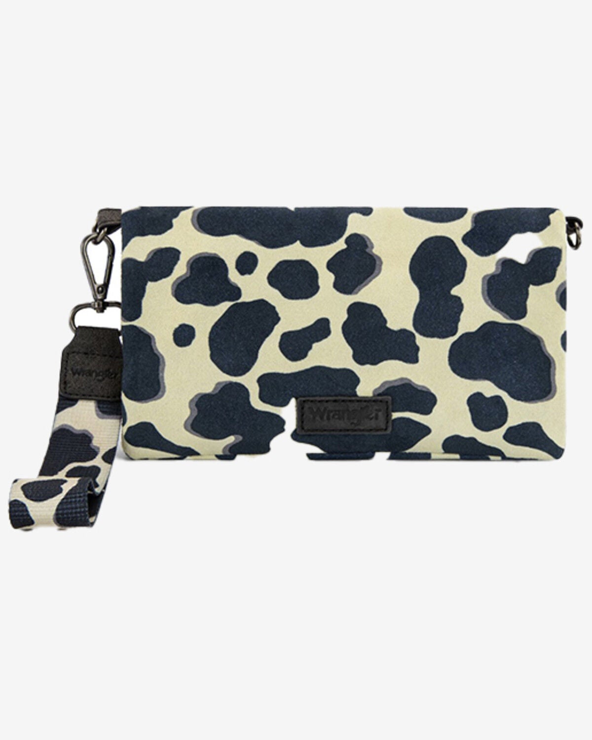 Wrangler Women's Cow Print Wristlet Crossbody, Black, hi-res
