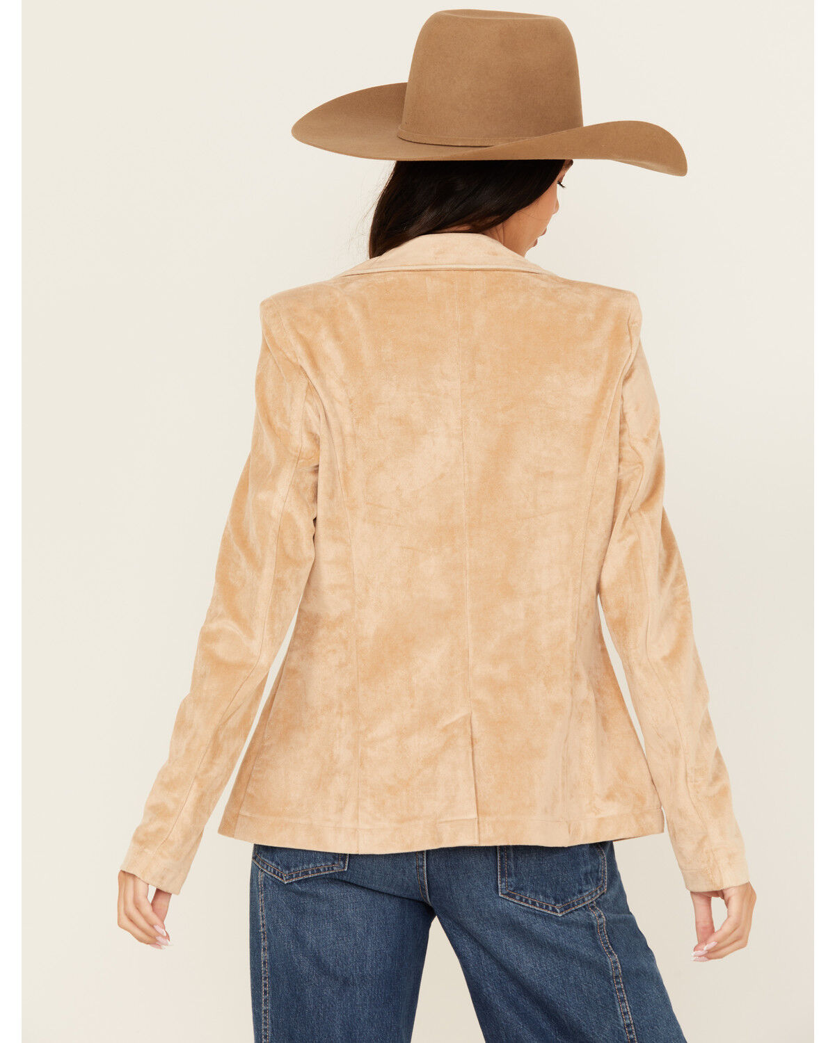 Image #4 - Panhandle Women's Faux Suede Floral Embroidered Blazer, Tan, hi-res