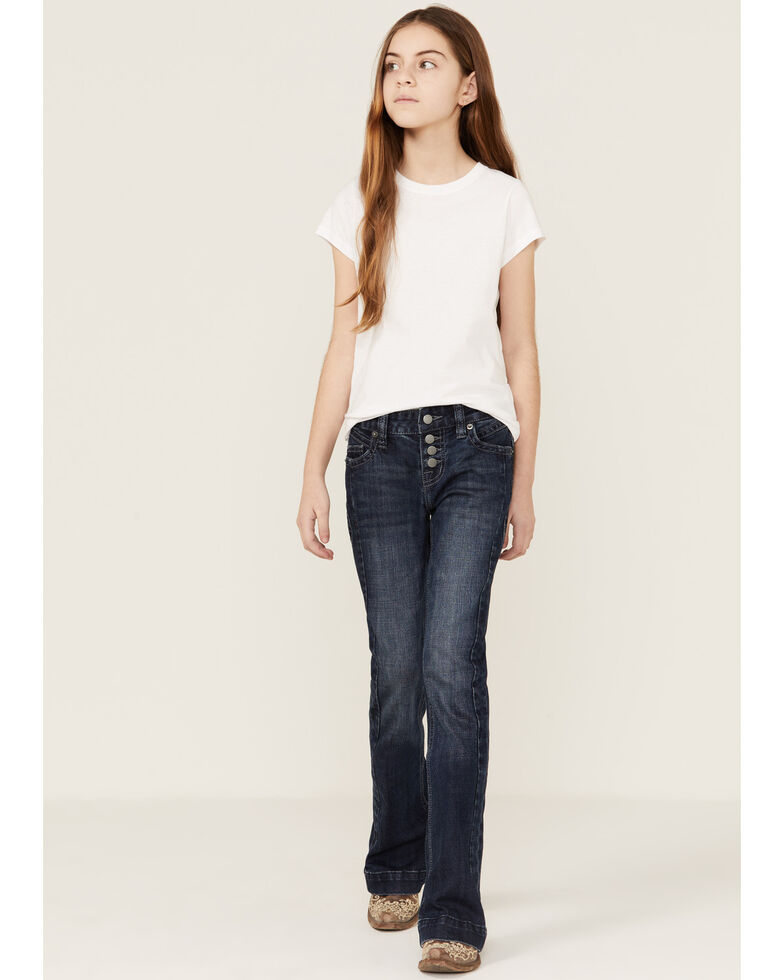 Rock & Roll Denim Girls' Faux Button Trouser Jeans, Dark Blue, hi-res