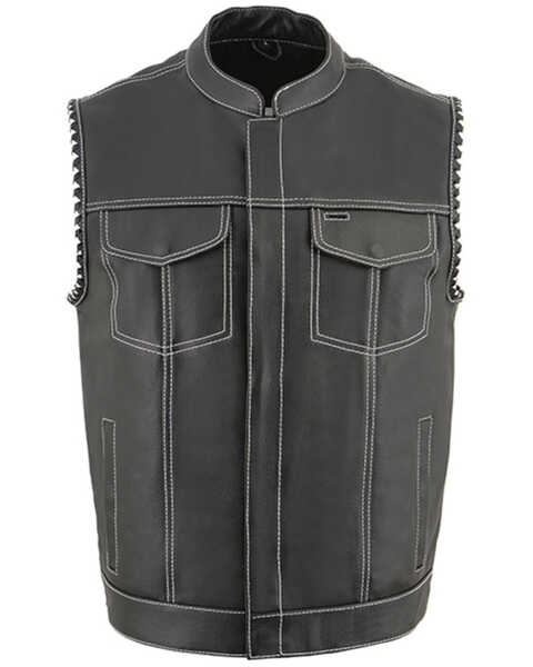 Milwaukee Leather Men's Old Glory Laced Arm Hole Concealed Carry Leather Vest - 3X, Black, hi-res