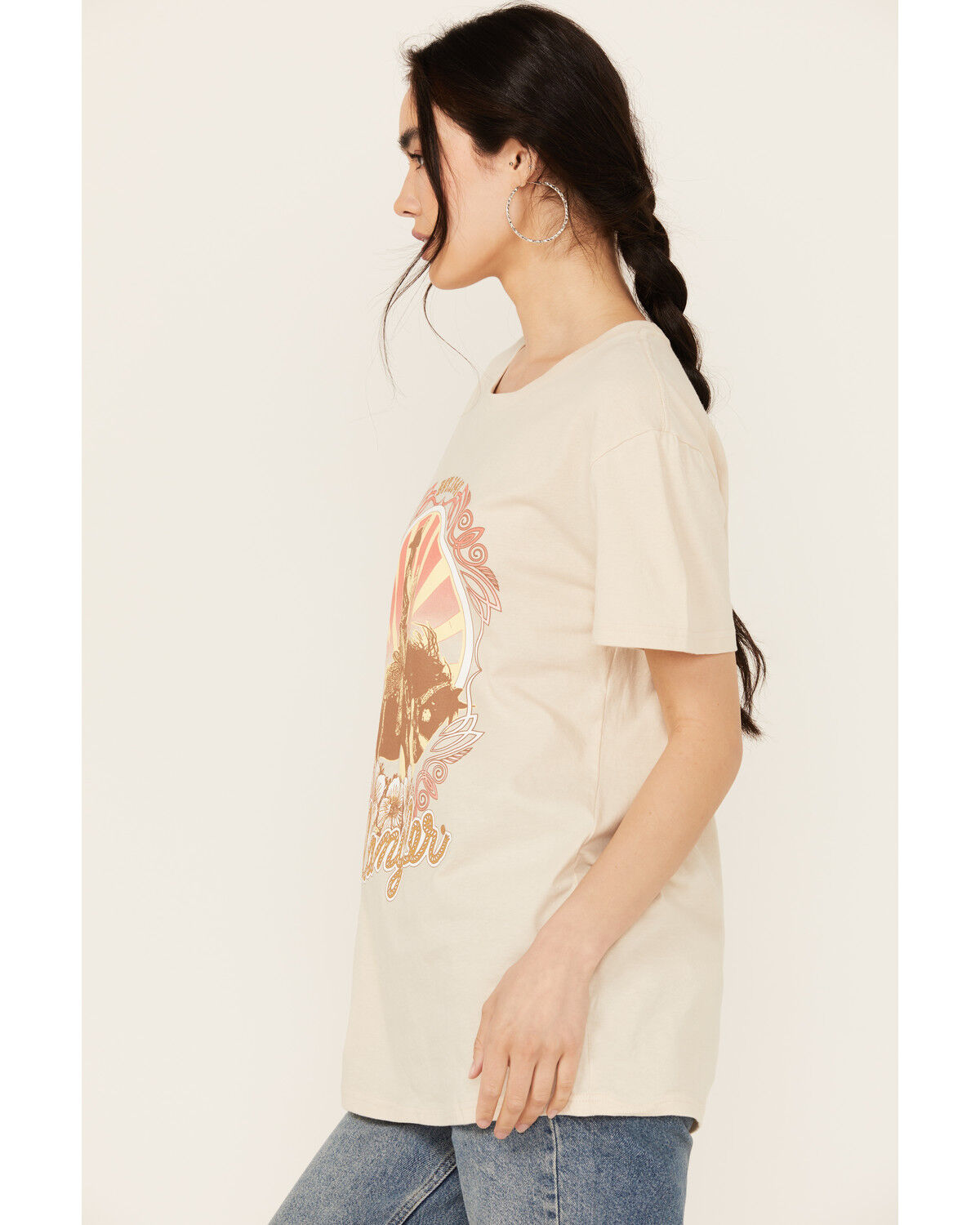 Image #2 - Wrangler Women's Boot Barn Exclusive Cowboy Logo Boyfriend Fit Short Sleeve Graphic Tee, Oatmeal, hi-res