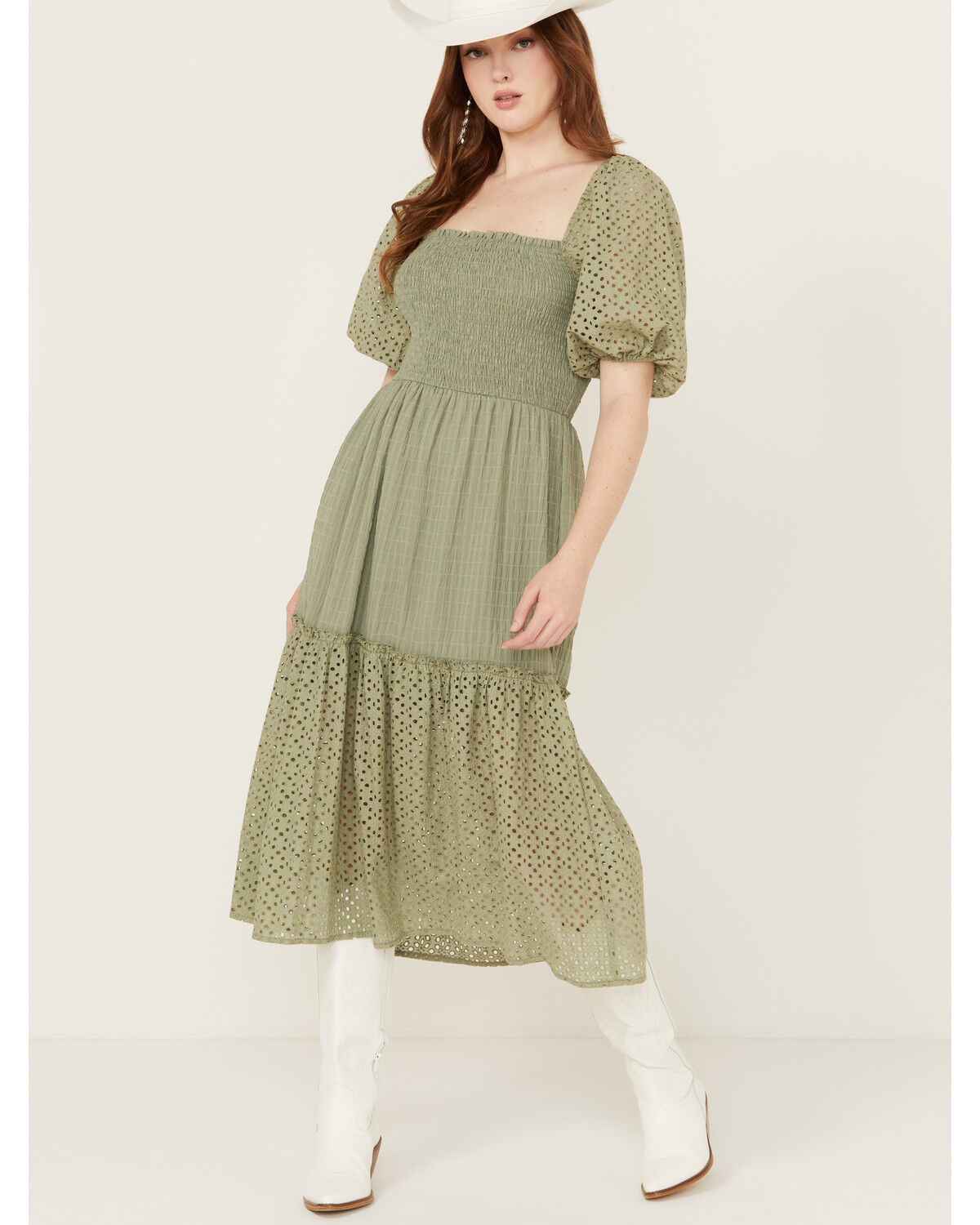 Image #1 - Flying Tomato Women's Tier Midi Dress, Sage, hi-res
