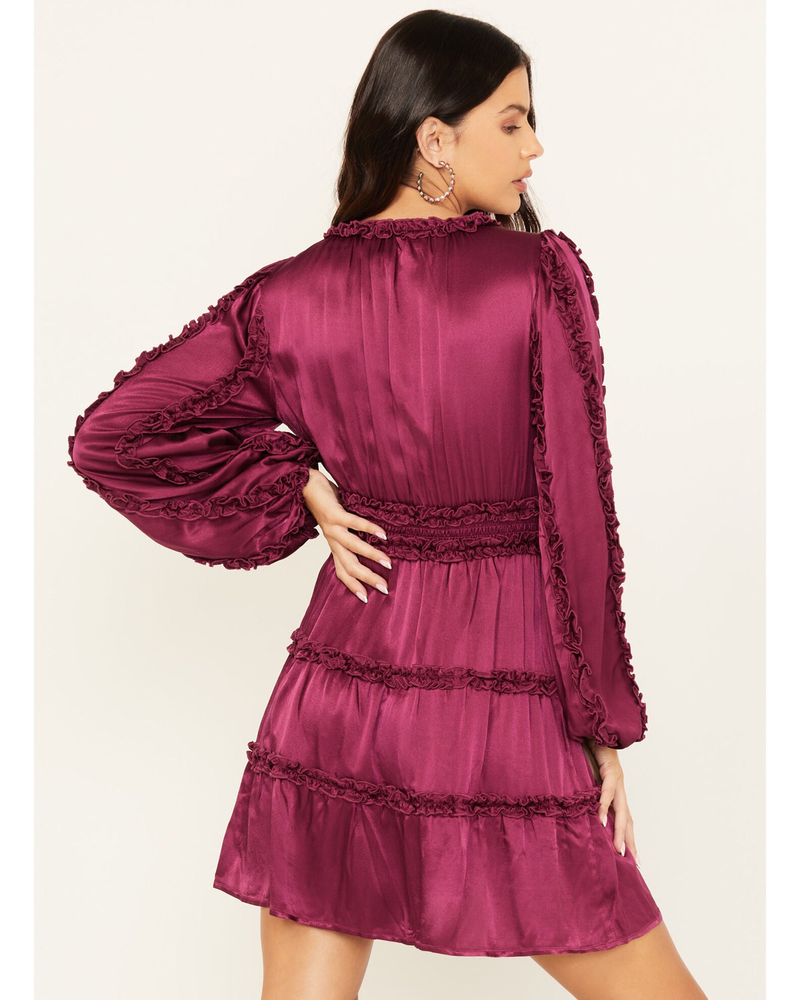 Shyanne Women's Long Sleeve Ruffle Mini Dress, Fuchsia