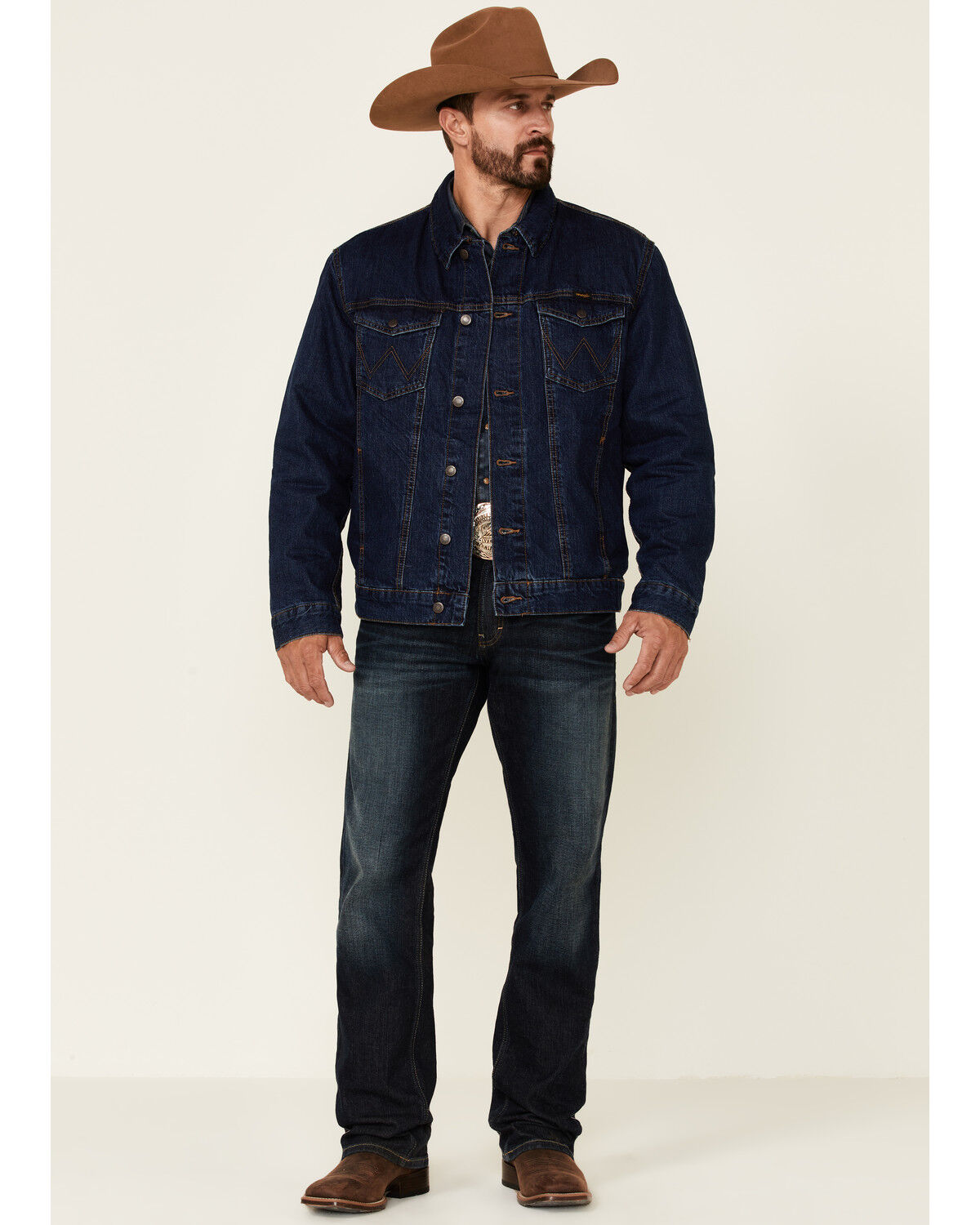 Image #2 - Wrangler Men's Rodeo Dark Wash Lined Stripe Button-Front Denim Jacket , , hi-res