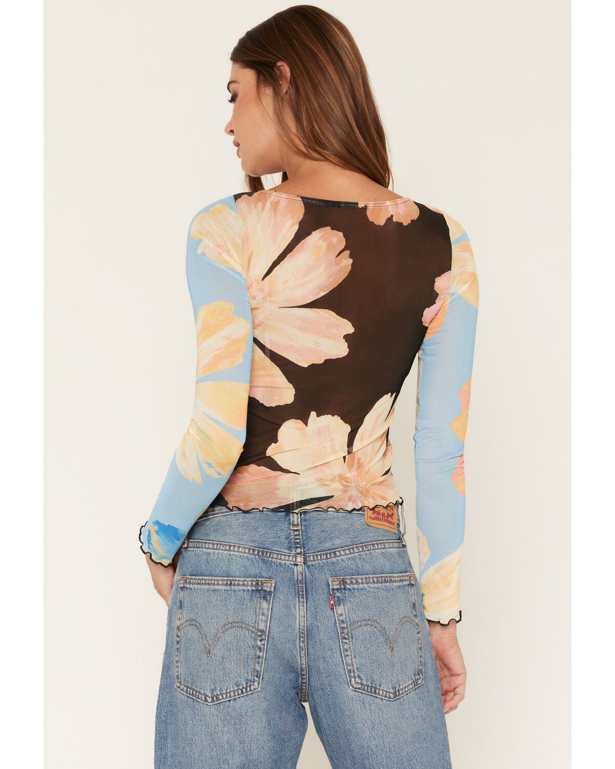 Image #4 - Wild Moss Women's Floral Print Long Sleeve Mesh Top, Multi, hi-res