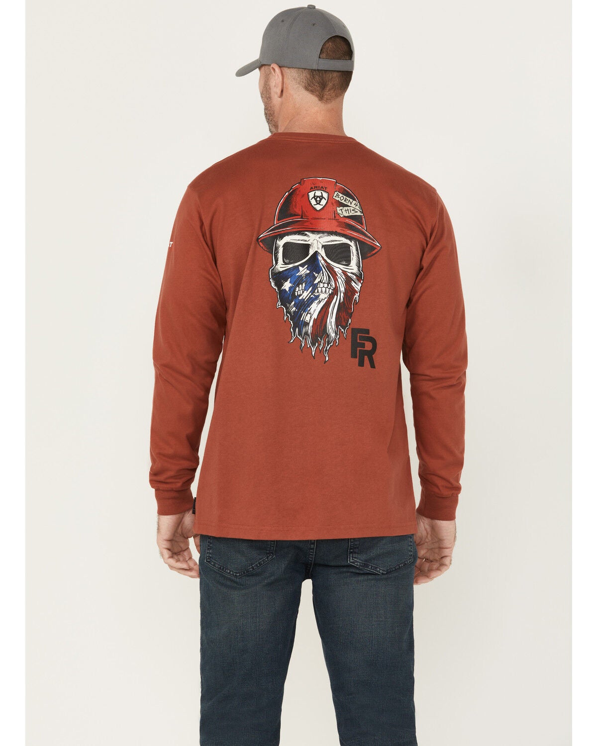 Ariat Men's FR Born For This Long Sleeve Work T-Shirt, Dark Red, hi-res
