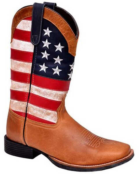 Roper Men's Patriotism Oiled Vamp Performance Western Boots - Square Toe , Tan, hi-res