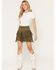 Image #1 - Rock & Roll Denim Women's Faux Suede Fringe Mini Skirt, Olive, hi-res