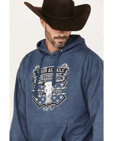 Image #3 - Cowboy Hardware Men's Tough As Nails Skull Graphic Hooded Sweatshirt, Blue, hi-res