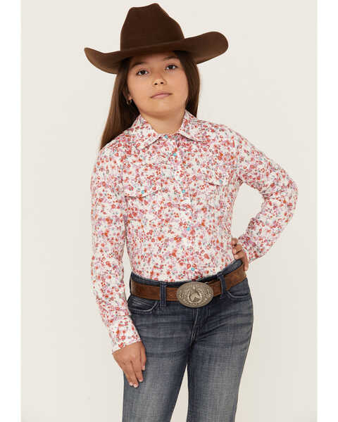 Image #1 - Shyanne Toddler Girls' Ditsy Print Long Sleeve Snap Western Shirt, Ivory, hi-res